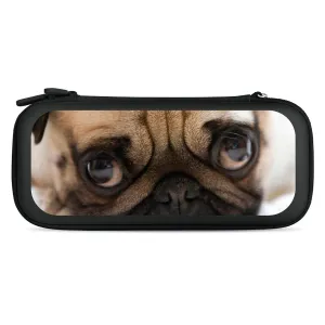 Pug Expression Compatible with Switch Carrying Case Hard Travel Game Bag Pouch with 15 Games Accessories Black-Style