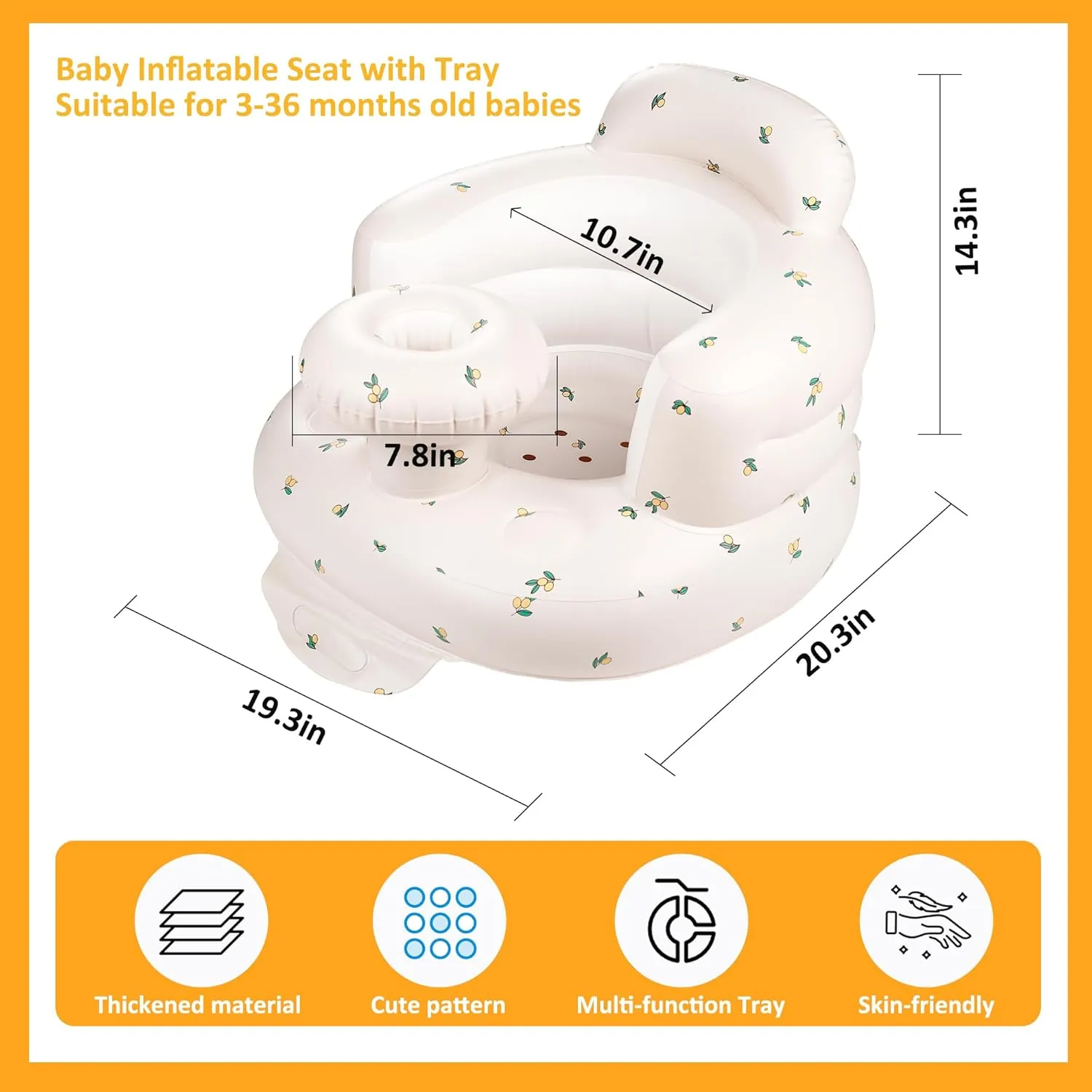 QMVESS Inflatable Baby Seat with Tray, Fully Supportive Infant Floor Seat, Baby Chairs for Entertaining, Built in Air Pump Blow Up, Learning Sit-Up Seat for Infants 3 Months & Up (Olive)