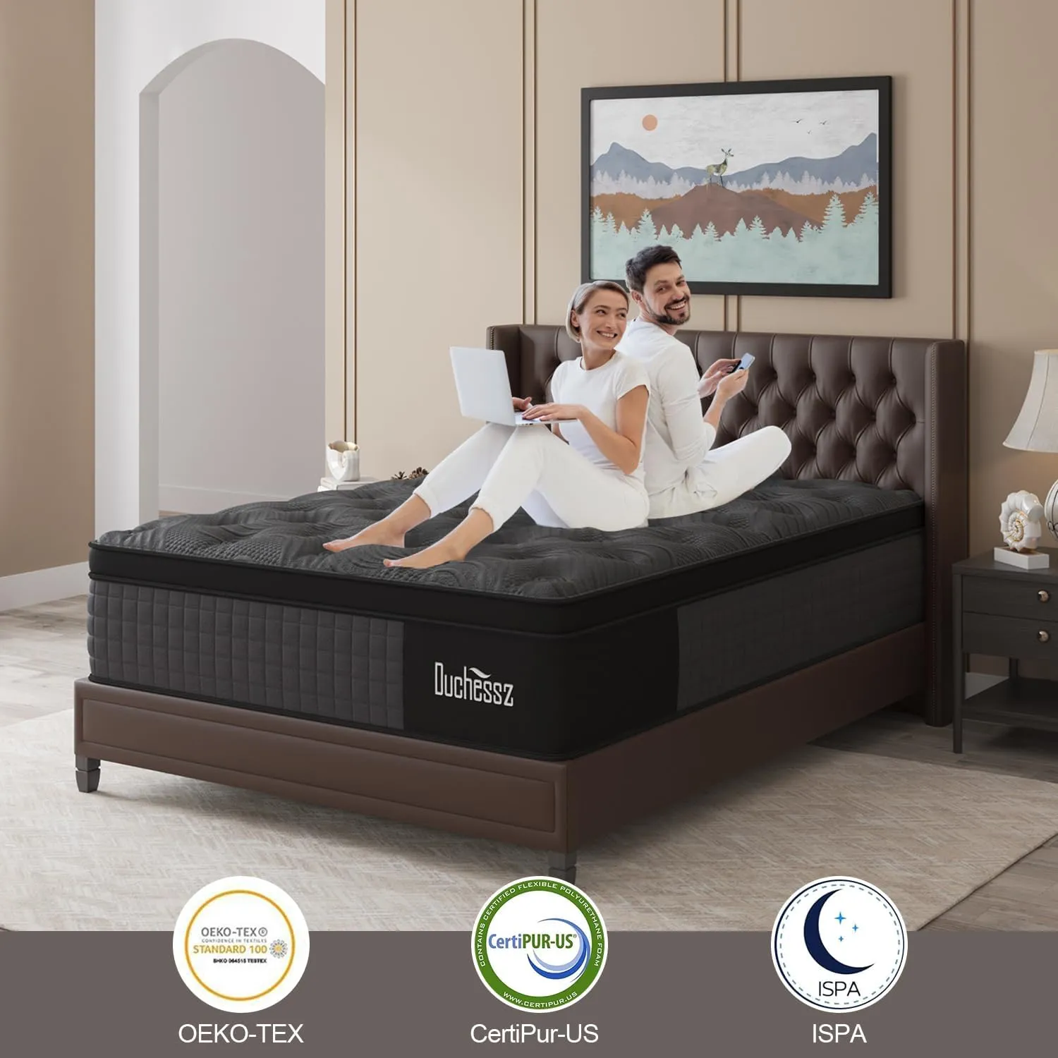 Queen Mattress, 14 Inch Hybrid Mattress Black with Gel Memory Foam and Individually Pocket Innerspring Euro Top Mattresses Medium Firm for Motion Isolation, Edge Support, 100 Night Trial