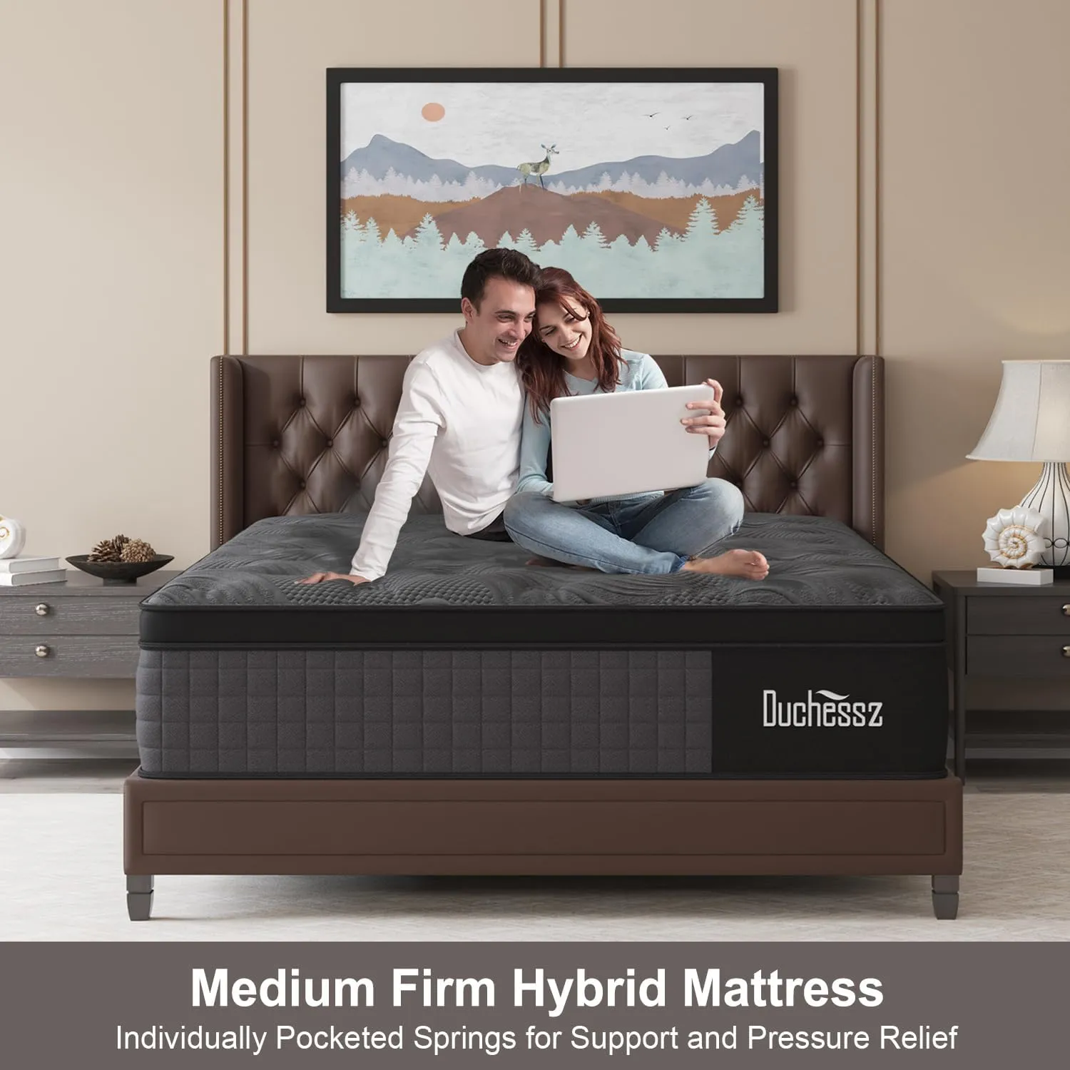 Queen Mattress, 14 Inch Hybrid Mattress Black with Gel Memory Foam and Individually Pocket Innerspring Euro Top Mattresses Medium Firm for Motion Isolation, Edge Support, 100 Night Trial