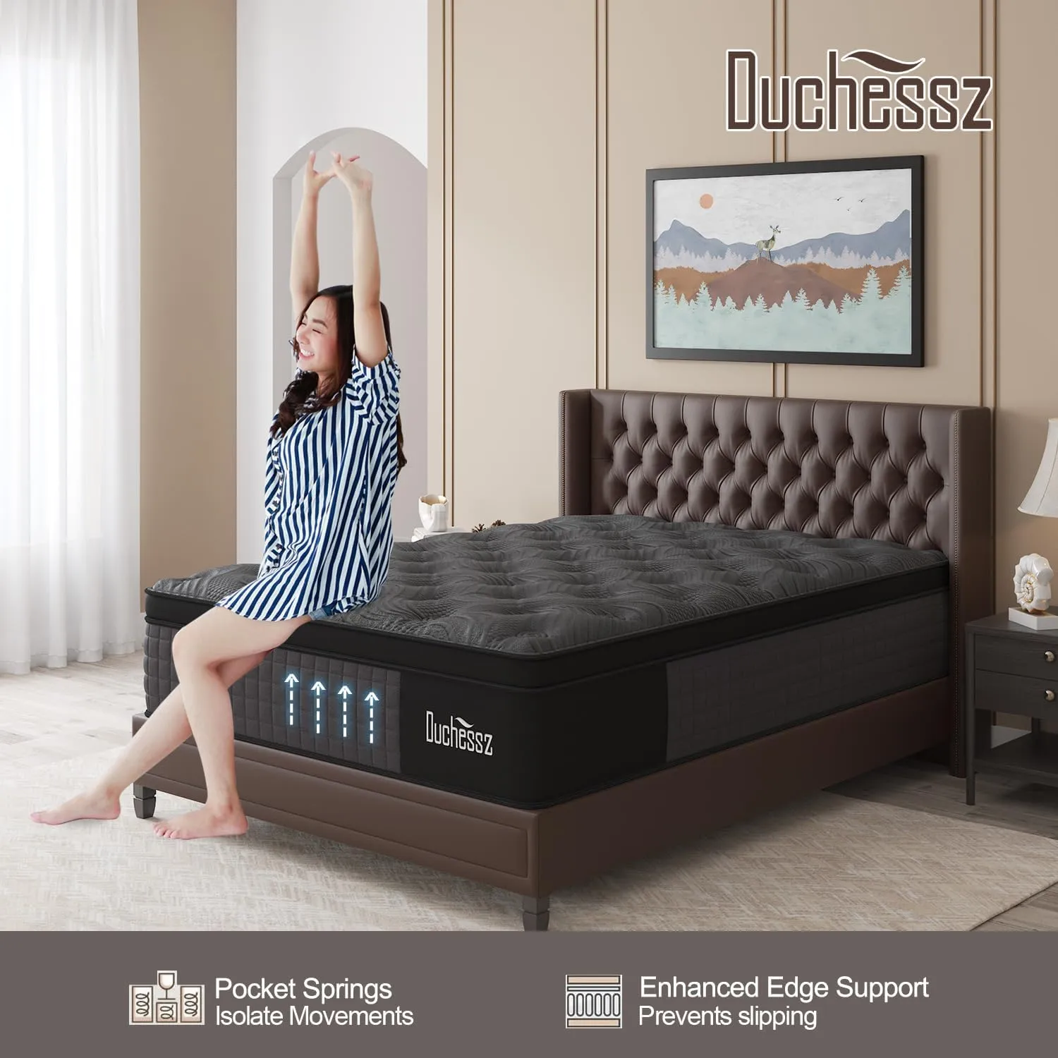 Queen Mattress, 14 Inch Hybrid Mattress Black with Gel Memory Foam and Individually Pocket Innerspring Euro Top Mattresses Medium Firm for Motion Isolation, Edge Support, 100 Night Trial