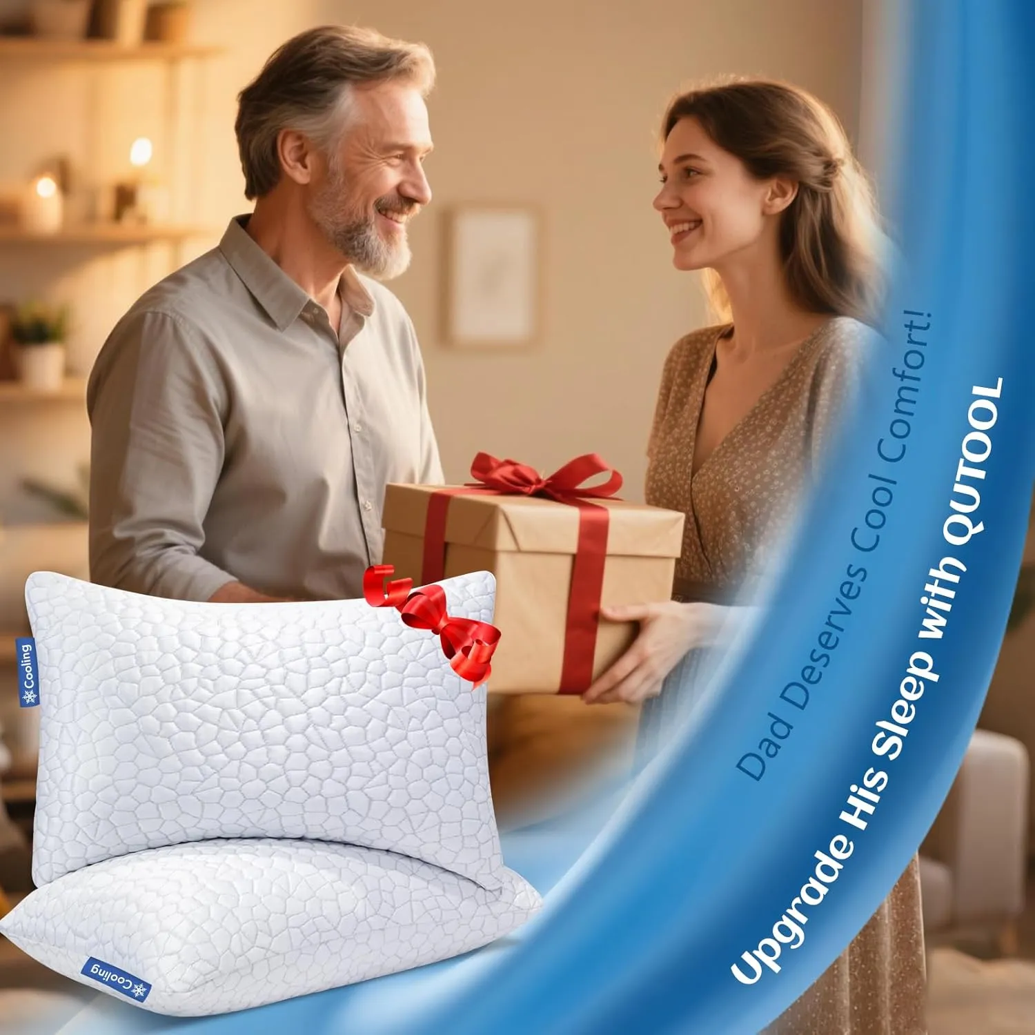 QUTOOL Cooling Bed Pillows for Sleeping Shredded Memory Foam King Pillows 2 Pack Gel Pillows King Size Set of 2, Support Yet Soft Adjustable Pillow for Side, Back Sleepers