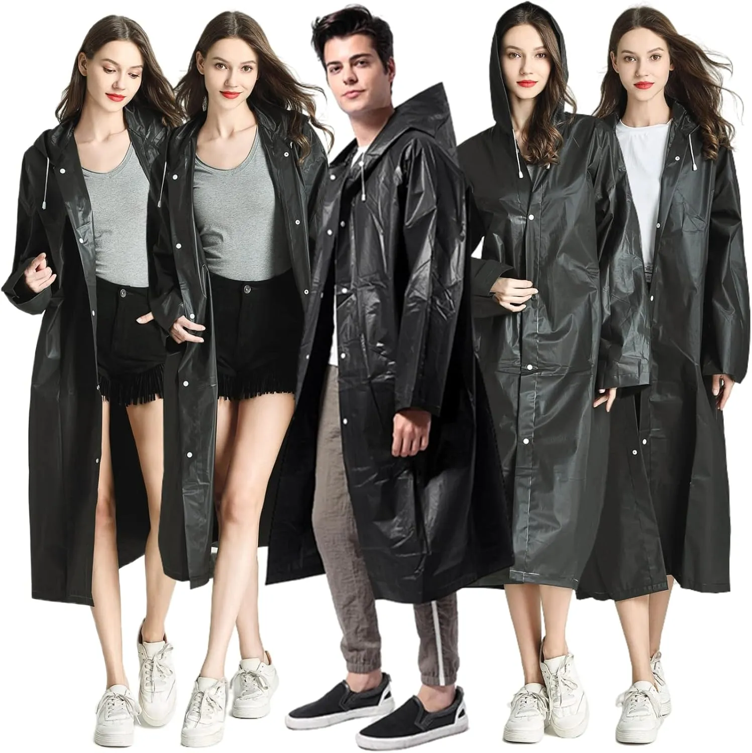 Rain Ponchos for Adults Reusable, 2 Pack Raincoat for Women Men, Waterproof Rain Coat Gear with Hood Drawstring