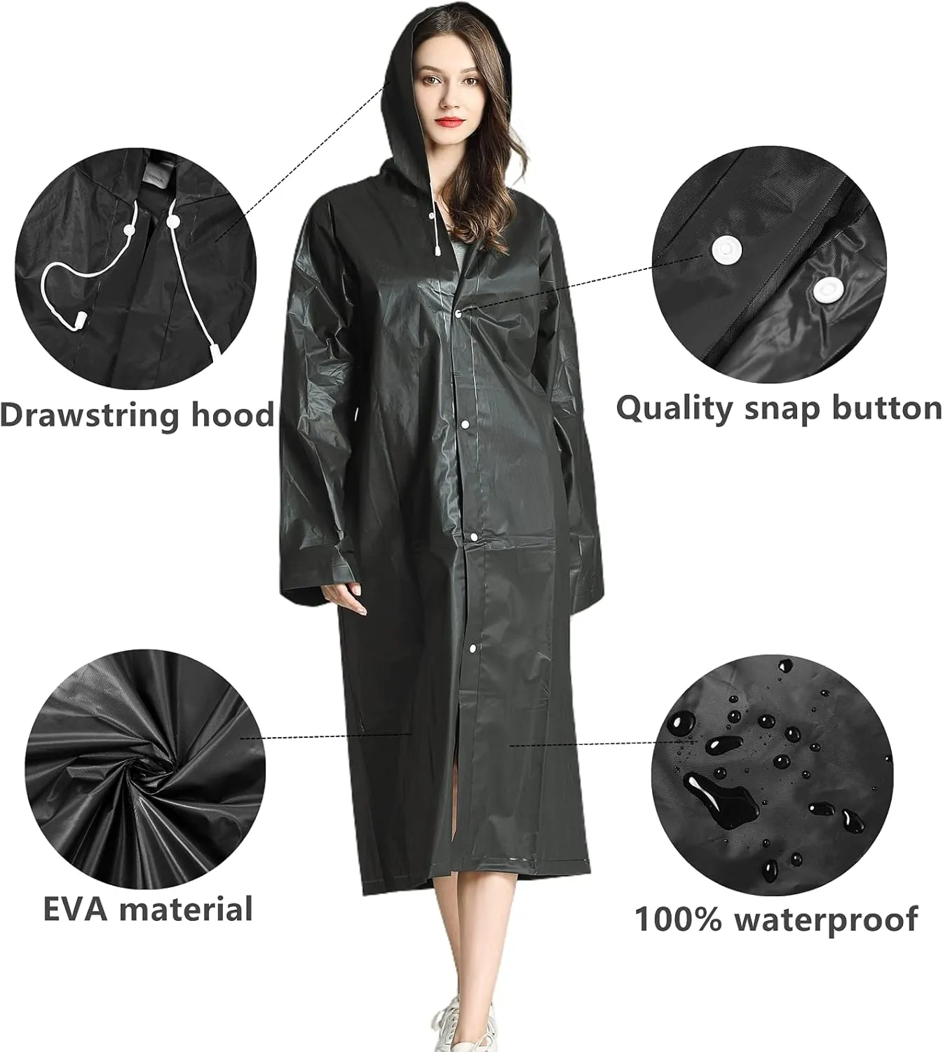 Rain Ponchos for Adults Reusable, 2 Pack Raincoat for Women Men, Waterproof Rain Coat Gear with Hood Drawstring