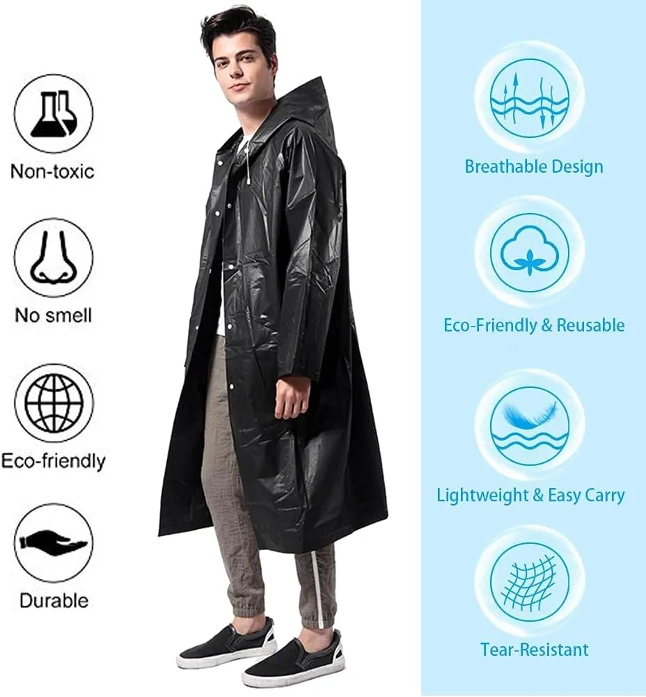Rain Ponchos for Adults Reusable, 2 Pack Raincoat for Women Men, Waterproof Rain Coat Gear with Hood Drawstring