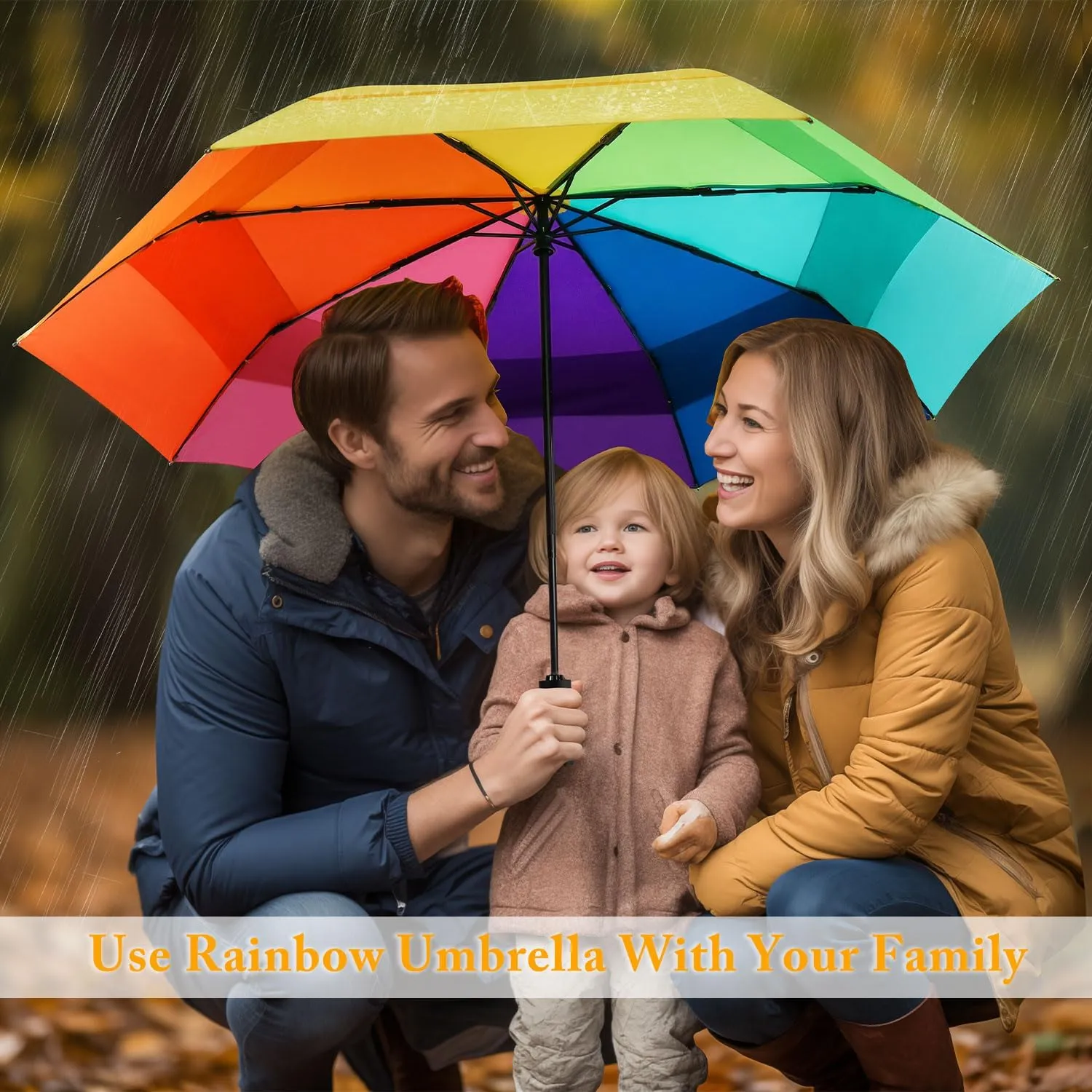 Rainbow Umbrella For Adults - Oversized 54inch Double Layer Windproof Extra Large Rainbow Golf Umbrella Folding Compact, Automatic Open&Close