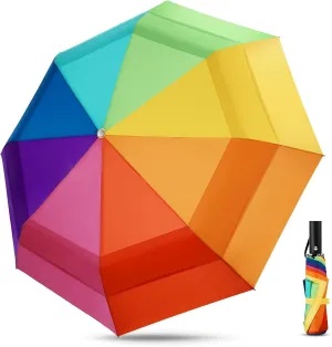 Rainbow Umbrella For Adults - Oversized 54inch Double Layer Windproof Extra Large Rainbow Golf Umbrella Folding Compact, Automatic Open&Close