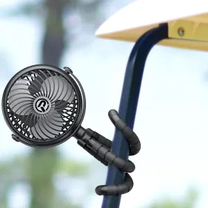 Rechargeable Golf Cart Fan Compatible with EZGO Club Car Yamaha Clip on Fan with Flexible Tripod, 360° Rotatable, 20Hrs Work, 3 Speed Battery Operated for Golf Cart Golf Palyer Summer Essential