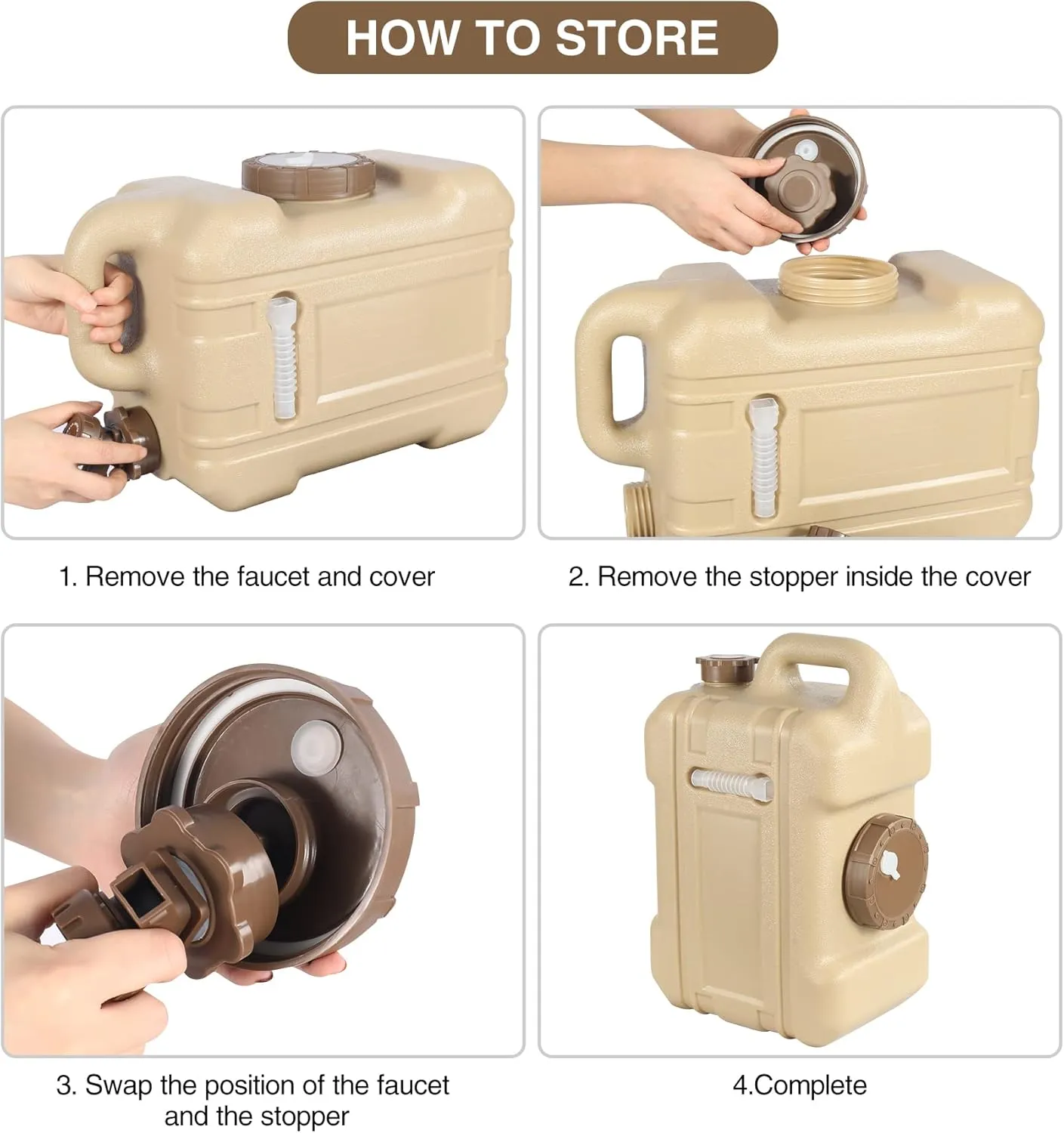 REDCAMP 3.5 Gallon/13L Portable Water Container with Spigot, Camping Water Jug,Large Water Tank,Portable Emergency Water Storage for Camping,Hiking,Hurricane Supplies,Brown