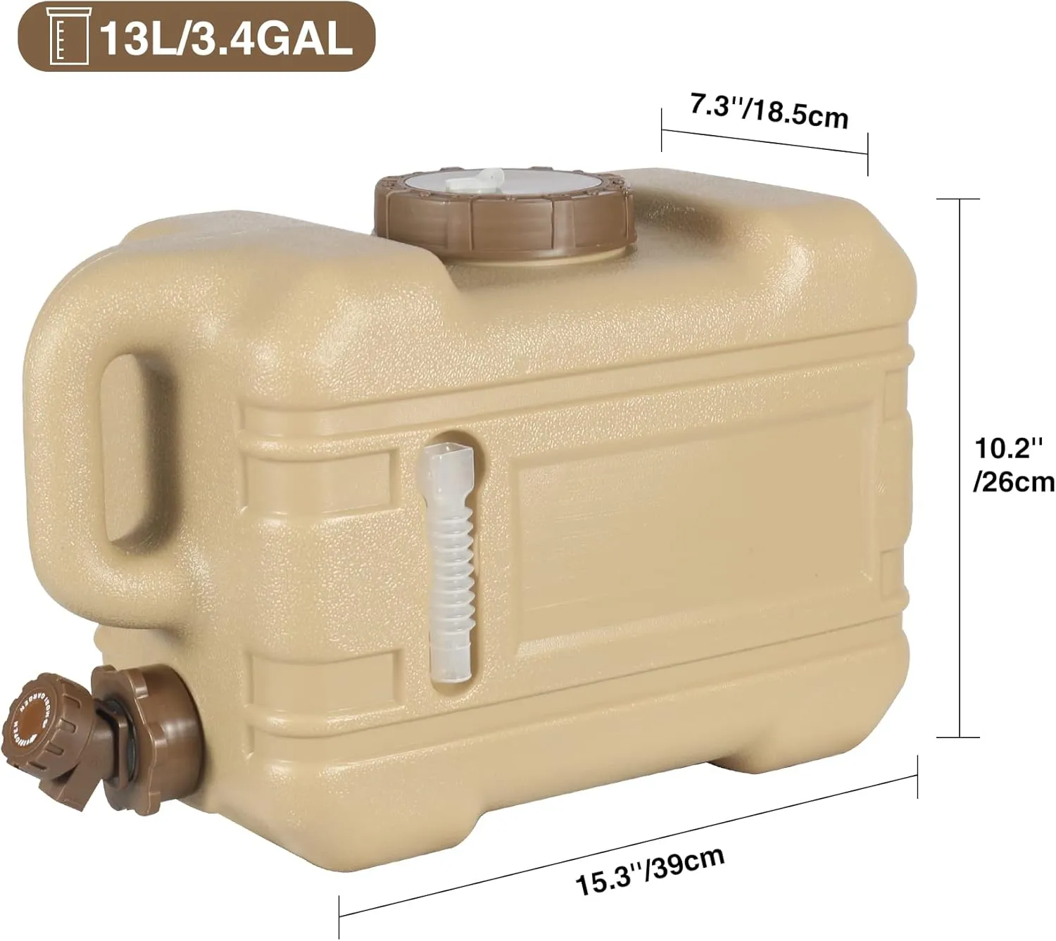 REDCAMP 3.5 Gallon/13L Portable Water Container with Spigot, Camping Water Jug,Large Water Tank,Portable Emergency Water Storage for Camping,Hiking,Hurricane Supplies,Brown