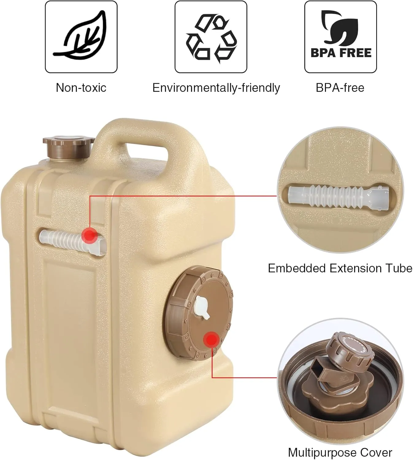REDCAMP 3.5 Gallon/13L Portable Water Container with Spigot, Camping Water Jug,Large Water Tank,Portable Emergency Water Storage for Camping,Hiking,Hurricane Supplies,Brown