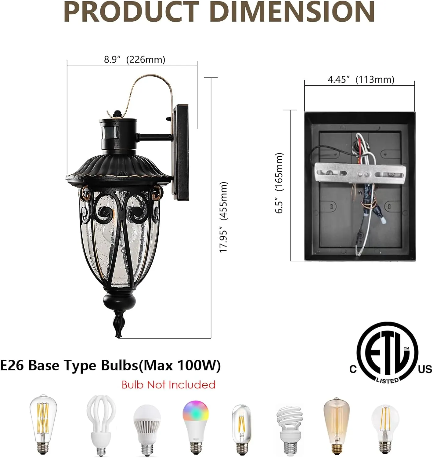 Refice Motion Sensor Outdoor Lights, Upgraded Dusk-to-Dawn Wall Mount Fixtures, Motion Sensor Wall Lights for House Porch Garage, Black Exterior Wall Lantern Sconces with Clear Glass（2-Light）