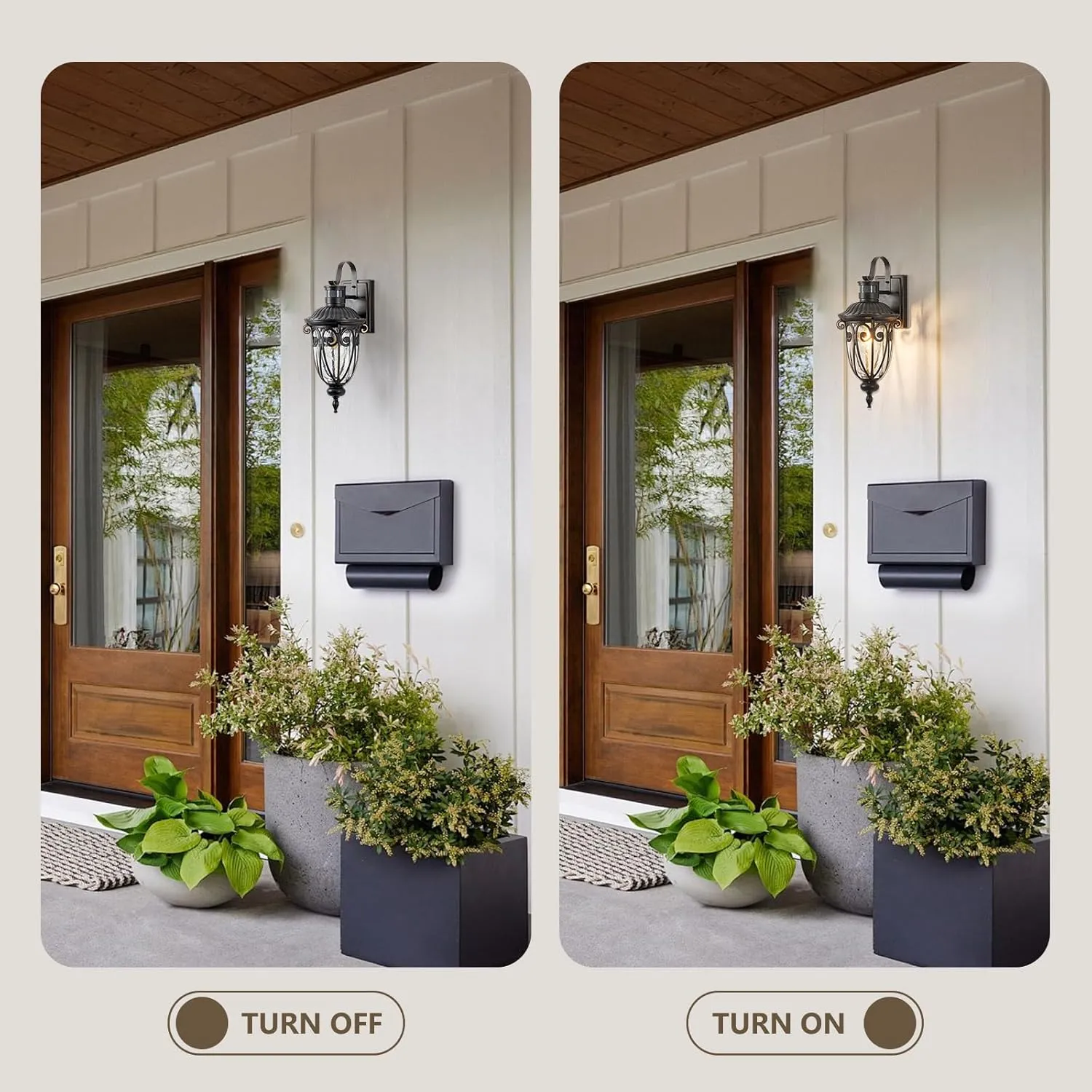 Refice Motion Sensor Outdoor Lights, Upgraded Dusk-to-Dawn Wall Mount Fixtures, Motion Sensor Wall Lights for House Porch Garage, Black Exterior Wall Lantern Sconces with Clear Glass（2-Light）