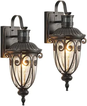 Refice Motion Sensor Outdoor Lights, Upgraded Dusk-to-Dawn Wall Mount Fixtures, Motion Sensor Wall Lights for House Porch Garage, Black Exterior Wall Lantern Sconces with Clear Glass（2-Light）