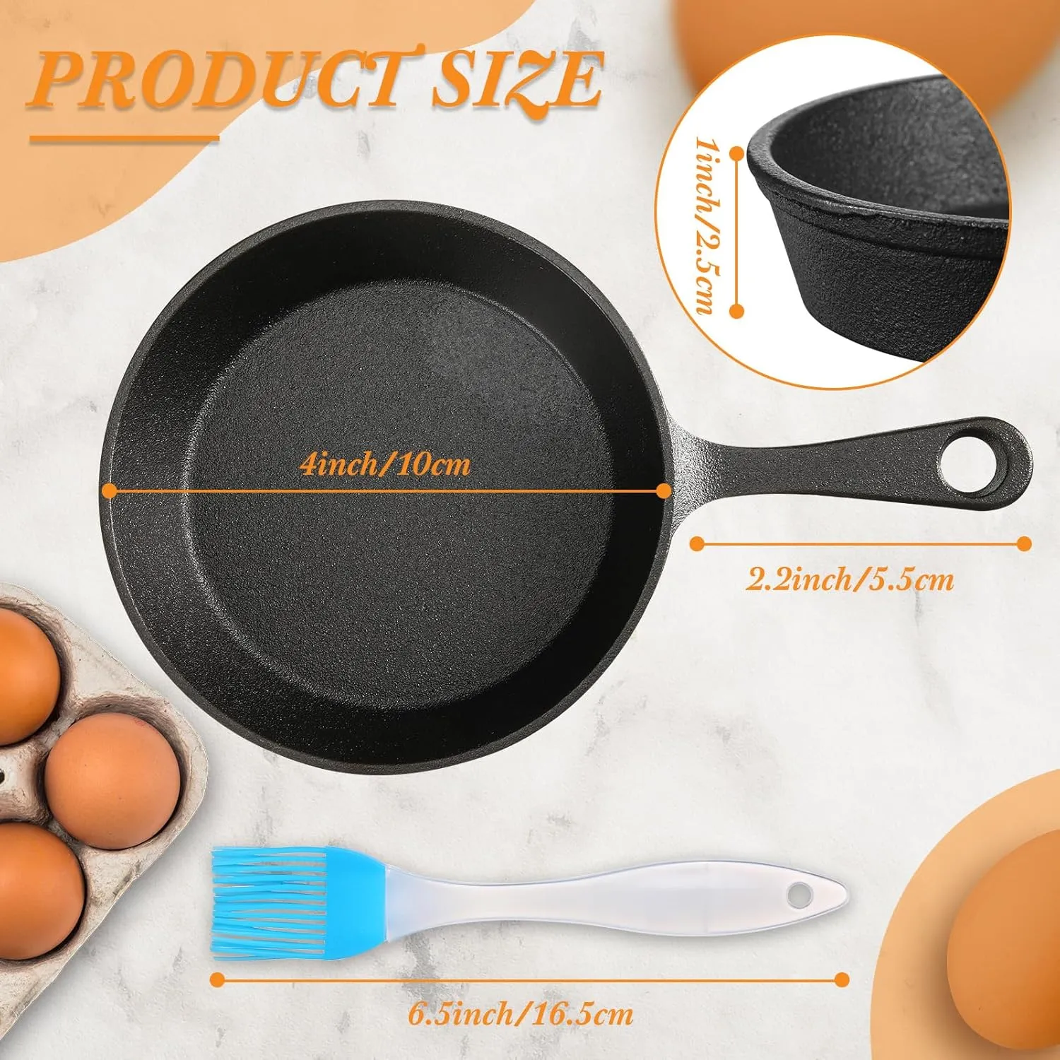 Remerry 10 Sets 4 Inches Cast Iron Skillets Mini Black Iron Nonstick Frying Pan Small Sizzling Plate Egg Pan Cast Pot Bundle with Oil Brush for Indoor and Outdoor Restaurant Kitchen