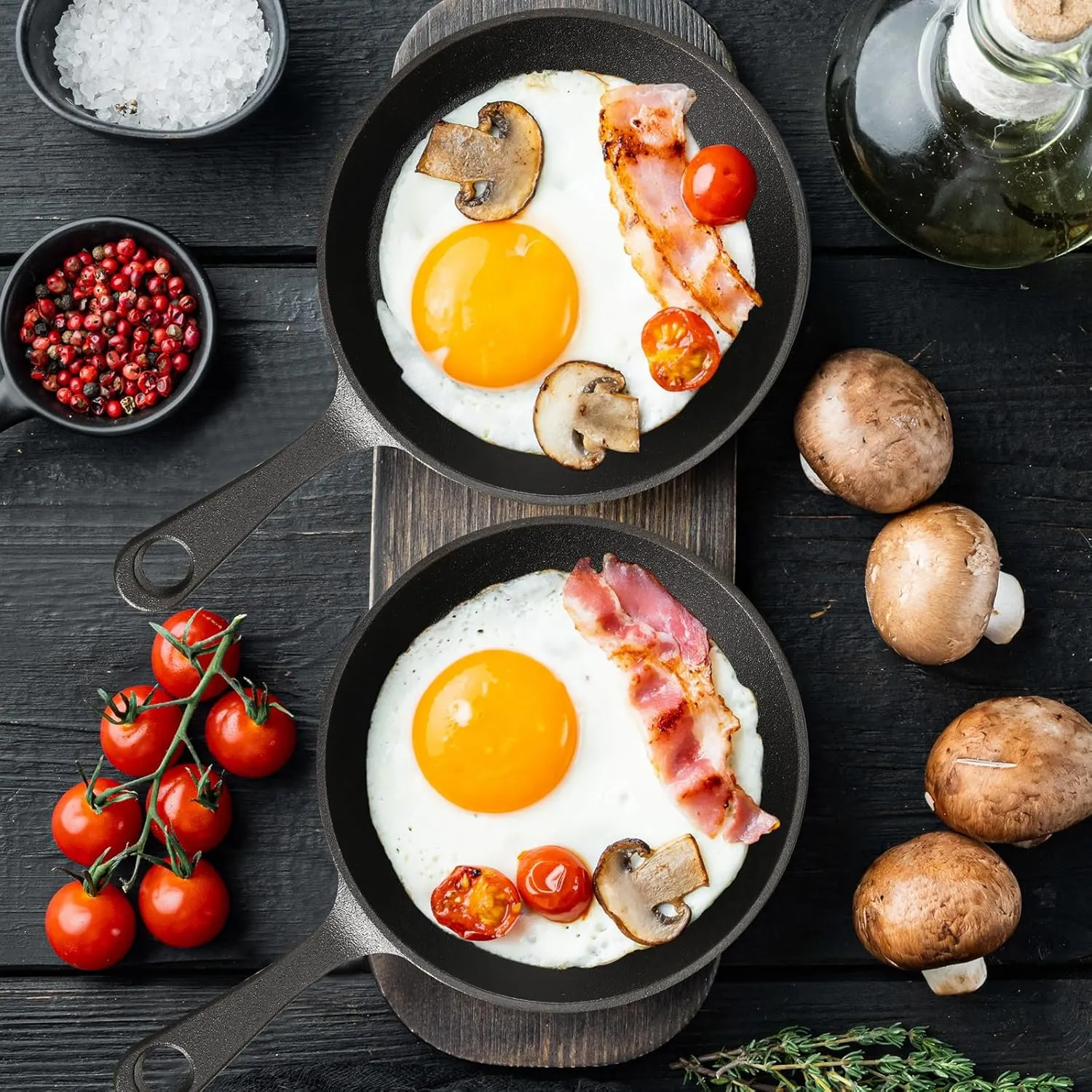 Remerry 10 Sets 4 Inches Cast Iron Skillets Mini Black Iron Nonstick Frying Pan Small Sizzling Plate Egg Pan Cast Pot Bundle with Oil Brush for Indoor and Outdoor Restaurant Kitchen