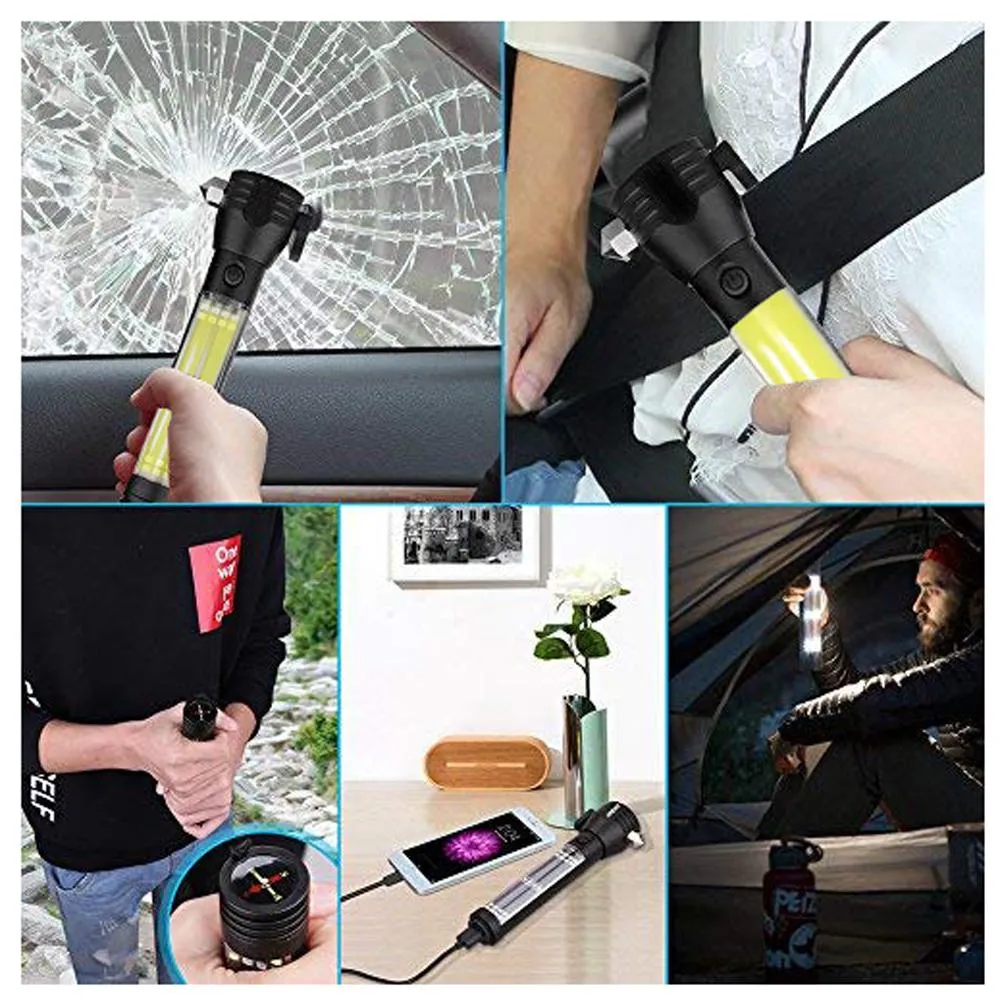 Rescue  Flashlight Light Led Compass Escape Emergency CRONY T09 Portable Tool Safety Usb Hammer Solar Car Rechargeable Unique Hammer Season clearance Solar Hand