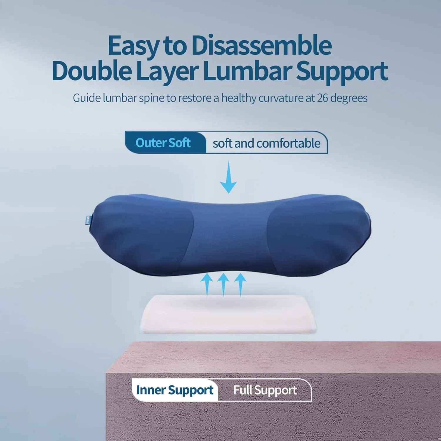 RESTCLOUD Adjustable Lumbar Support Pillow for Sleeping Memory Foam Back Support Pillow for Lower Back Pain Relief and Sleeping, Lumbar Support Pillow for Bed and Chair with 2 Insert Pads