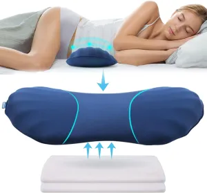 RESTCLOUD Adjustable Lumbar Support Pillow for Sleeping Memory Foam Back Support Pillow for Lower Back Pain Relief and Sleeping, Lumbar Support Pillow for Bed and Chair with 2 Insert Pads