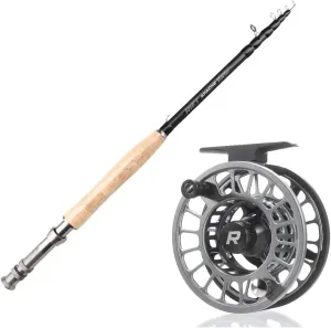 RIFT Apache Fly Fishing Rod, 5wt Carbon Fiber Telescopic Rod Bundle with Breach Fly Fishing Reel CNC-machined Aluminum Body Carbon Drag 5/6 Weight Fly Rod and Reel Combo