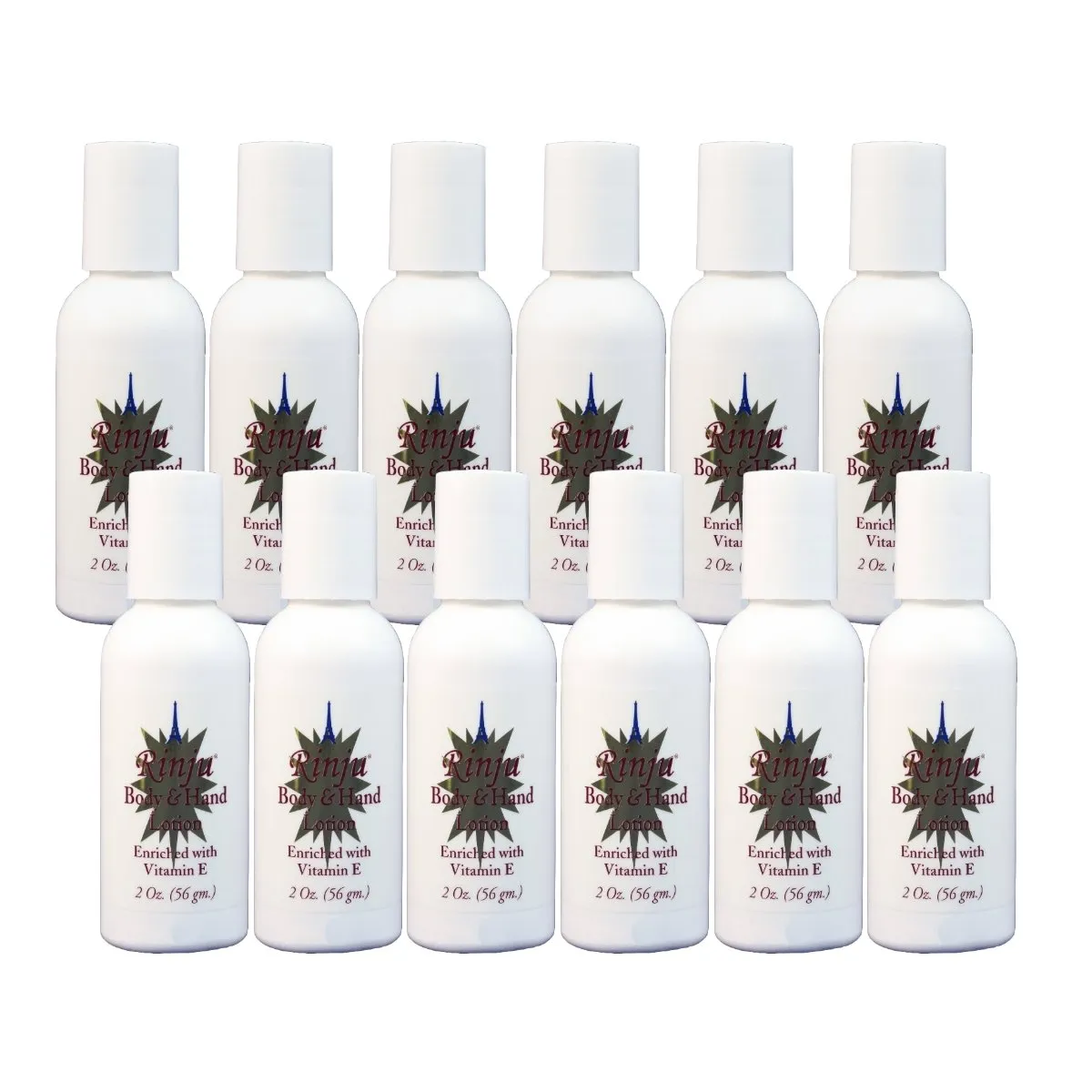 Rinju Body & Hand Lotion - Pack of 12 Non-Greasy Lotion for Women & Men - 2 Oz Body Lotion for Extremely Dry Skin - Vitamin E Daily Moisturizer & Protectant - Soothes & Softens Skin