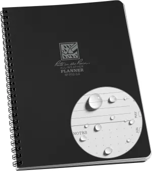 Rite in the Rain Weatherproof Side Spiral Weekly Planner, 6.625" x 8.5", Black Cover, Undated Calendar (No. P52-LG)