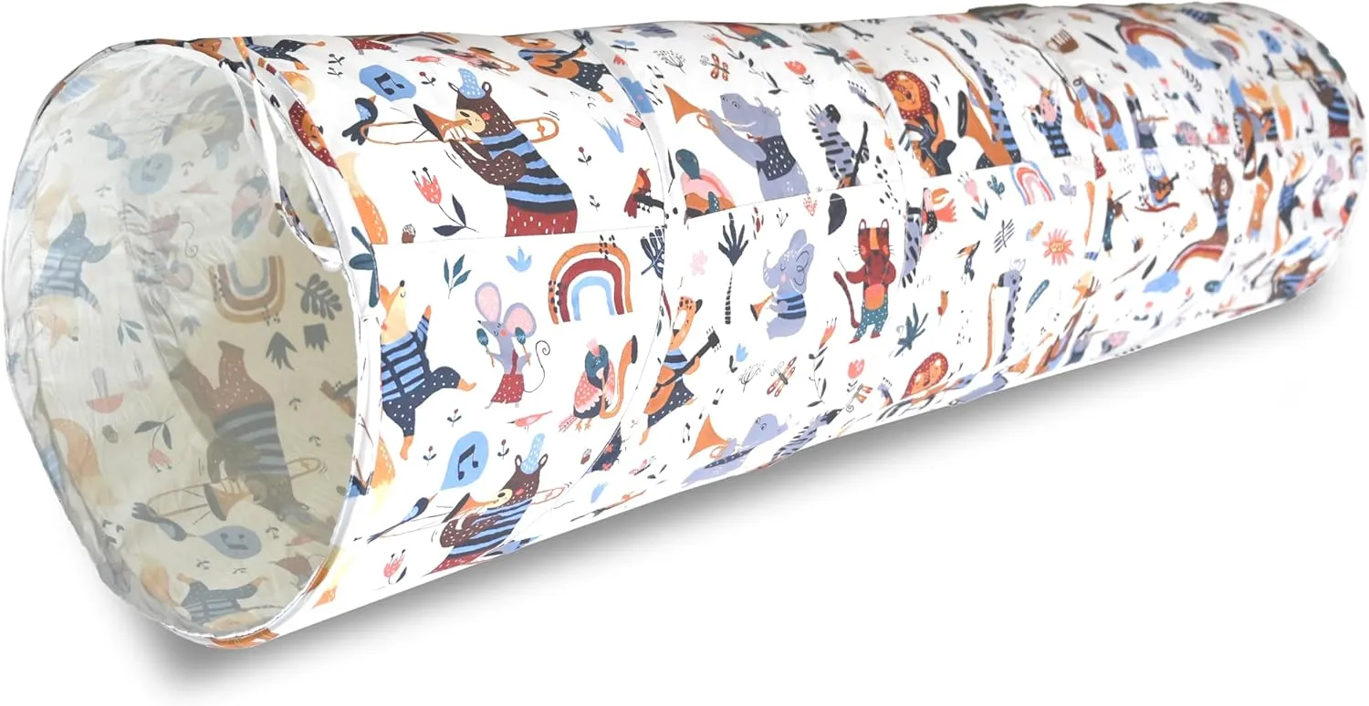 River & Aria Co Baby Play Tunnel - 6ft Indoor & Outdoor Pop Up Play Tunnel for Toddlers 2-6 - Interactive Hide-and-Seek Crawling Tunnels for Children (Animals Tunnel)