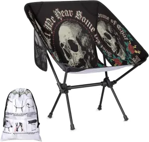 Rock in Roll Skull Roses Camping Chair Lightweight Portable Folding Camp Chairs for Adults Easy Installation for Camping Fishing Hiking Picnic Travel Festival Supports 176lbs
