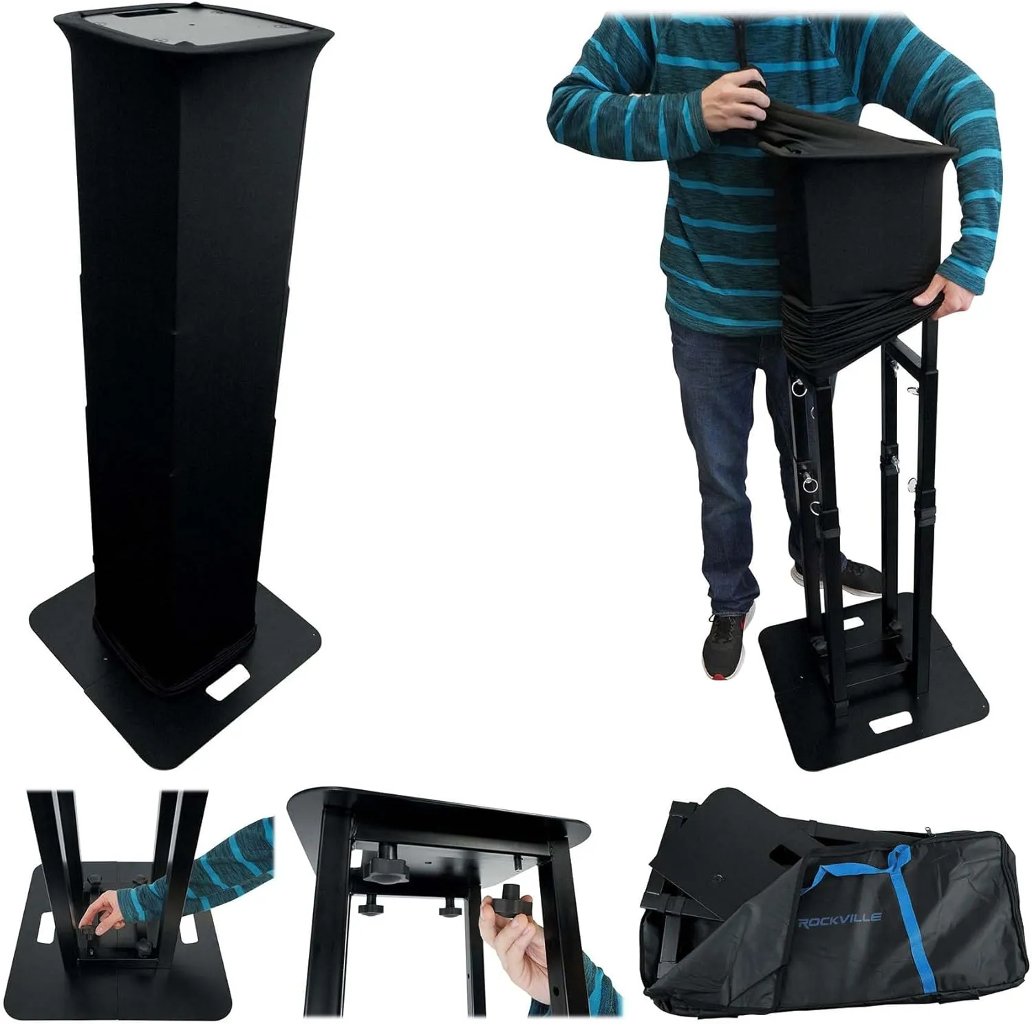 Rockville RTP-GO Black Portable Collapsible DJ Totem Light Stand   Bag   Scrims