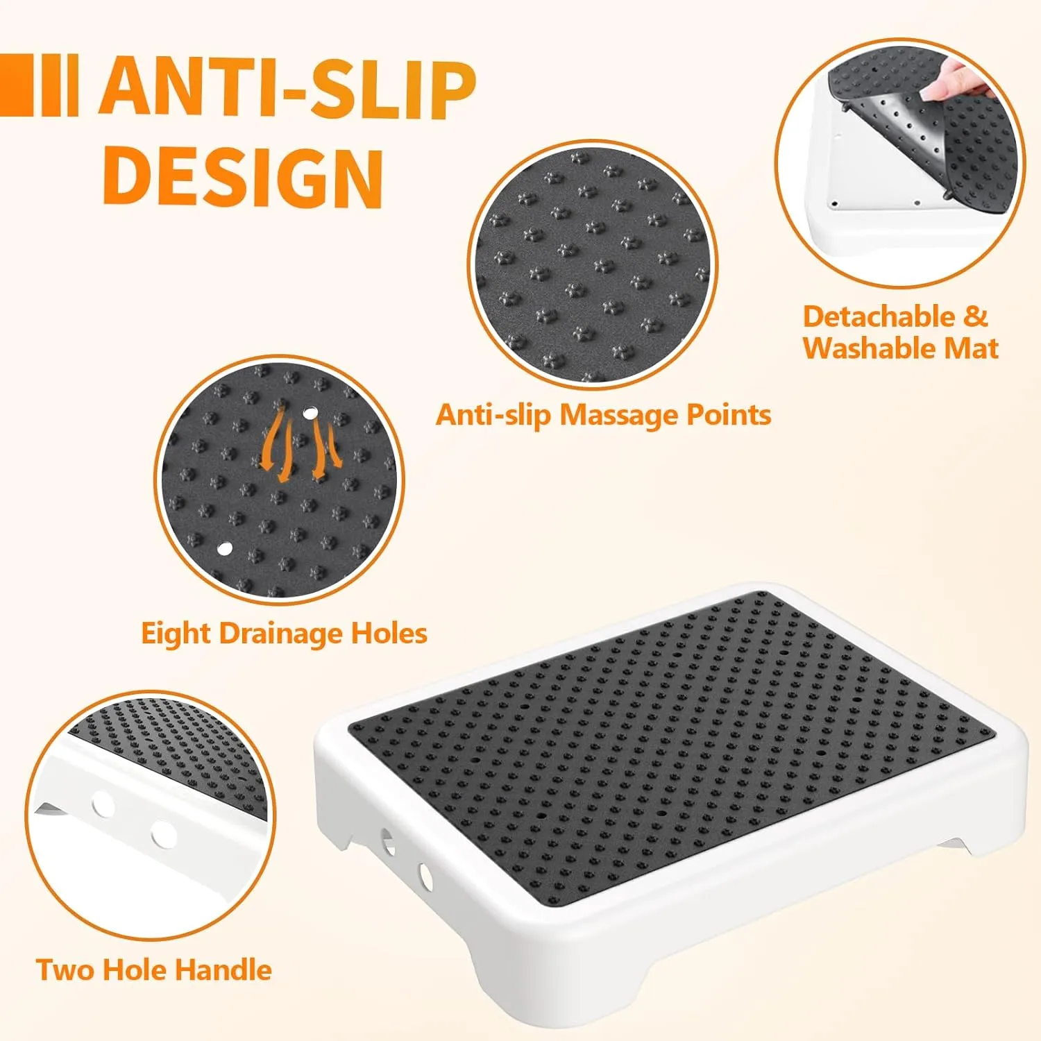 Ronlap One Step Stools for Adults, Portable Safety Step Platform for Seniors Small Plastic Bedside Step Stool Mobility Wide Step Stools Elderly Assistance for Shower Bed Car Stair Outdoor, White-Black