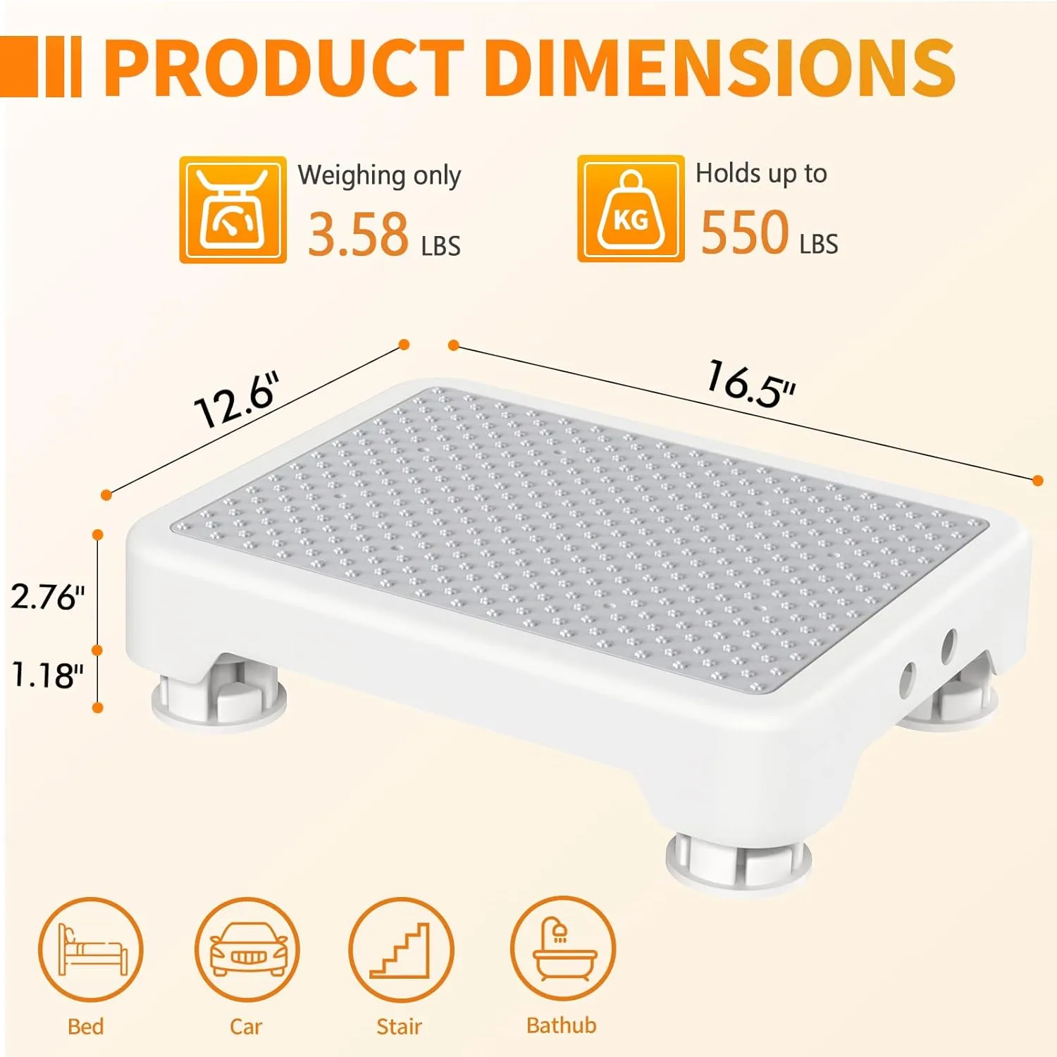 Ronlap One Step Stools for Adults, Portable Safety Step Platform for Seniors Small Plastic Bedside Step Stool Mobility Wide Step Stools Elderly Assistance for Shower Bed Car Stair Outdoor, White-Gray