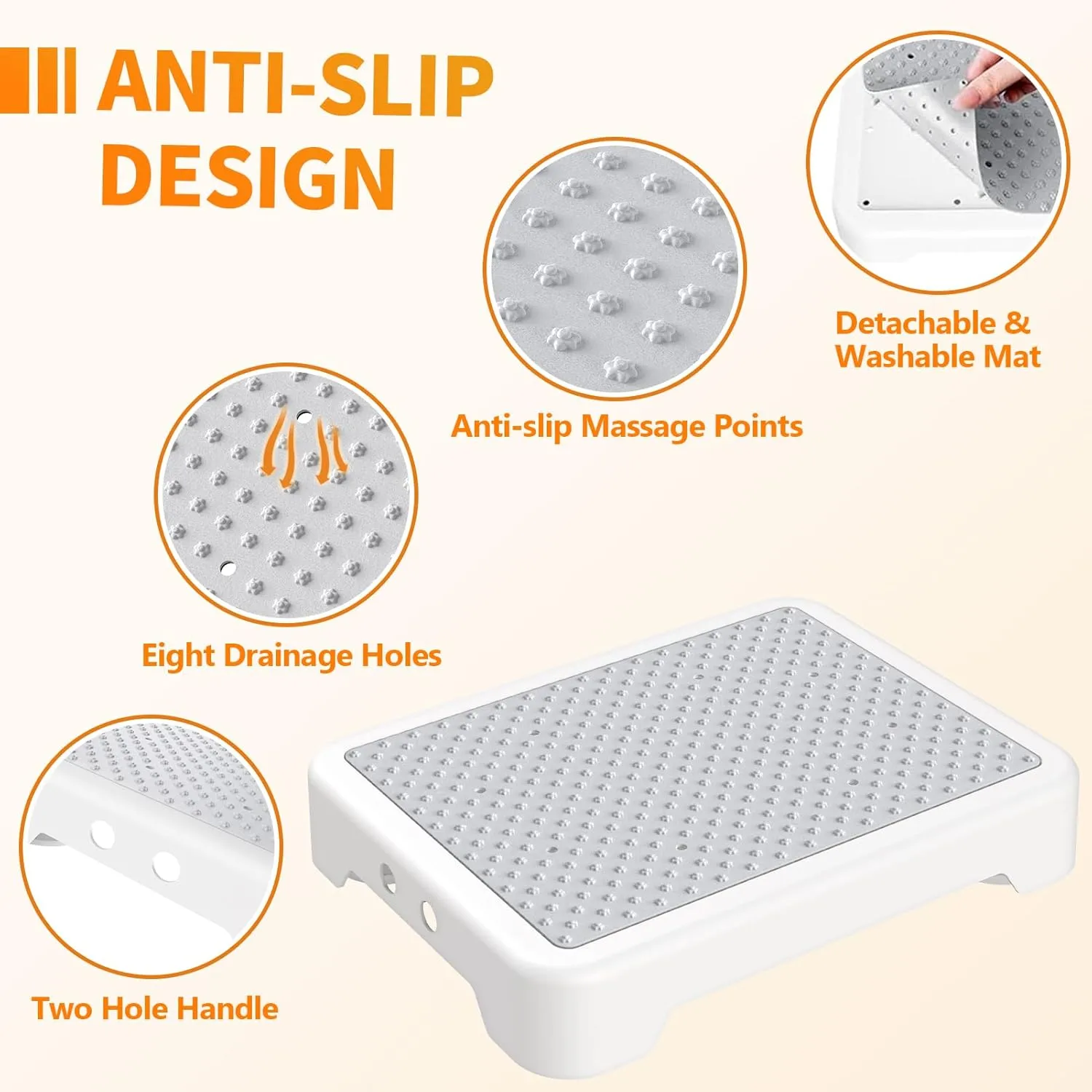 Ronlap One Step Stools for Adults, Portable Safety Step Platform for Seniors Small Plastic Bedside Step Stool Mobility Wide Step Stools Elderly Assistance for Shower Bed Car Stair Outdoor, White-Gray