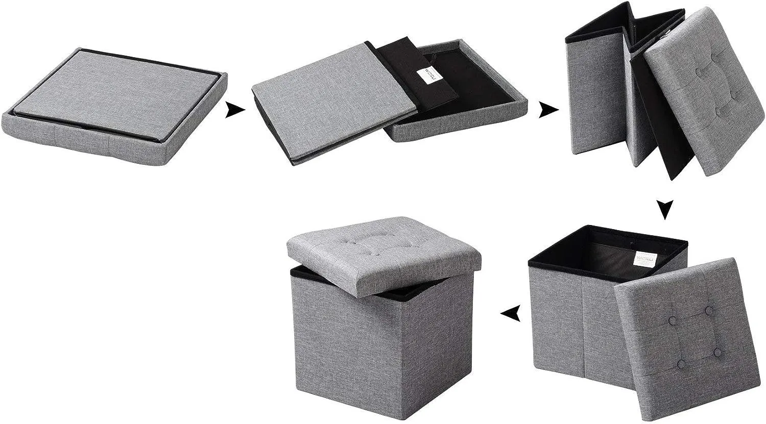 Rootz Foldable Storage Stool - Ottoman Bench - Compact Stool - MDF E1 Structure - Breathable Linen - 37.5cm x 38cm x 37.5cm