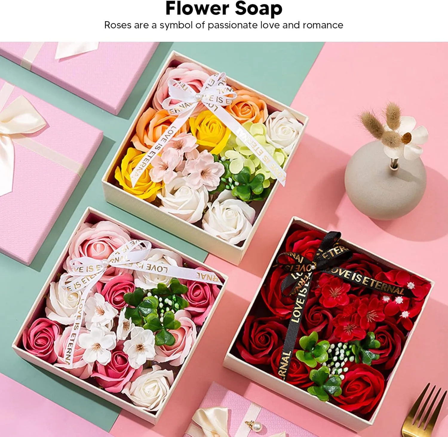 Rose Petals For Bath, Floral Scented Bath Soap Rose Flower Petals Flower Soap Rose Soap Plant Essential Oil Rose Soap Set for Her Women Girls Mom Valentine Day, Birthday (Yellow)