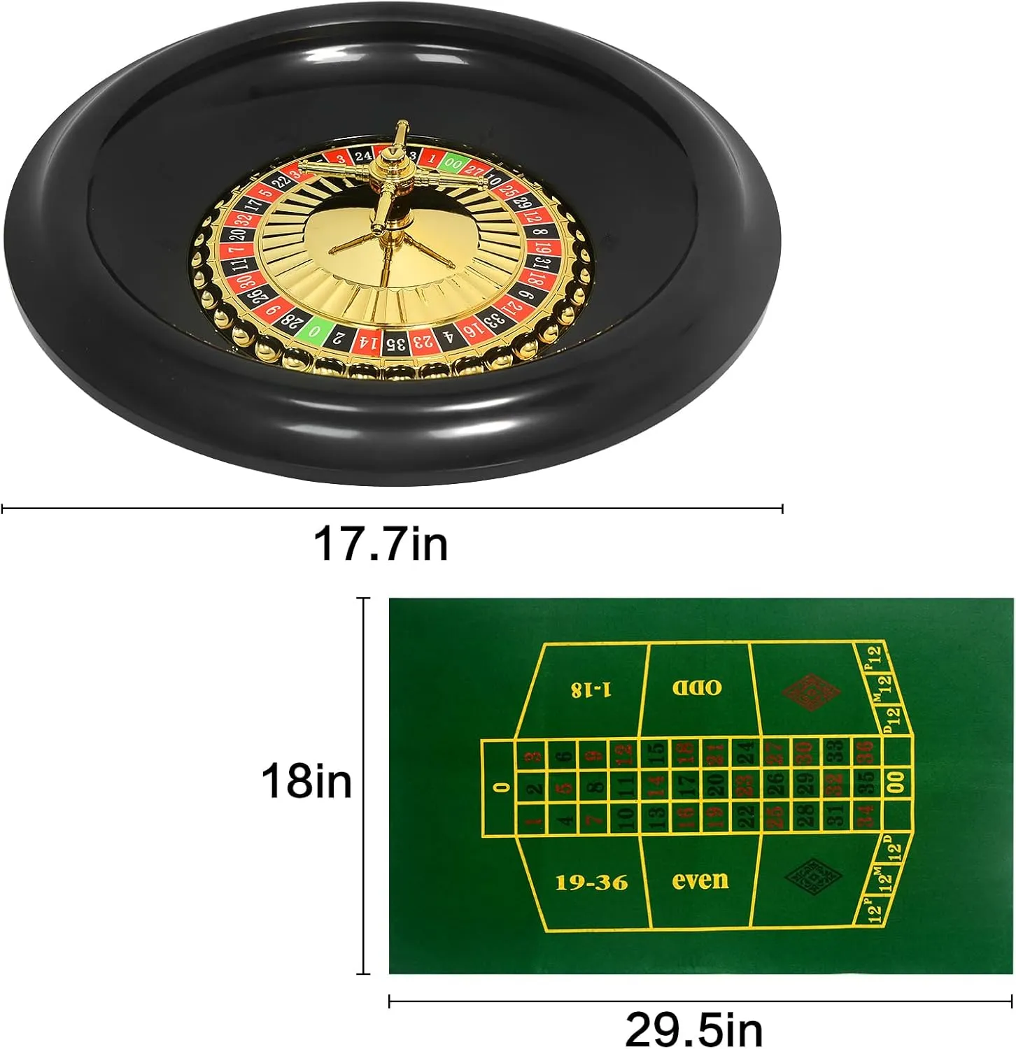 Roulette Wheel Game Set Casino Game Set with 120 Chips, 2 Pairs of Poker,Game Double-Edged Table Mat,Roulette Wheel,Rake,Roulette Balls for Roulette & Texas Hold'em (16 Inch)