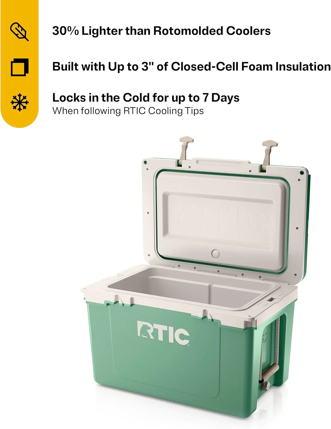 RTIC Ultra-Light 52 Quart Hard Cooler Insulated Portable Ice Chest Box for Beach, Drink, Beverage, Camping, Picnic, Fishing, Boat, Barbecue, 30% Lighter Than Rotomolded Coolers