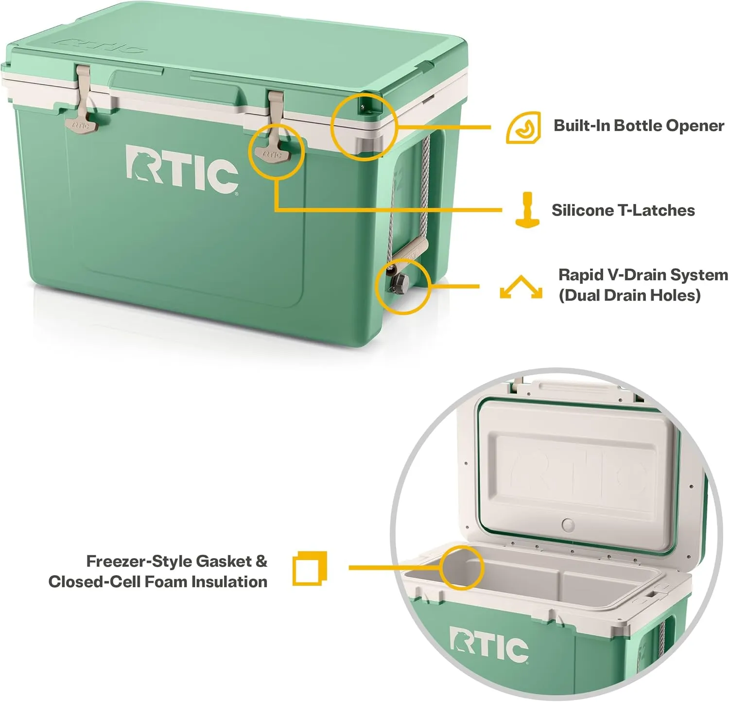 RTIC Ultra-Light 52 Quart Hard Cooler Insulated Portable Ice Chest Box for Beach, Drink, Beverage, Camping, Picnic, Fishing, Boat, Barbecue, 30% Lighter Than Rotomolded Coolers