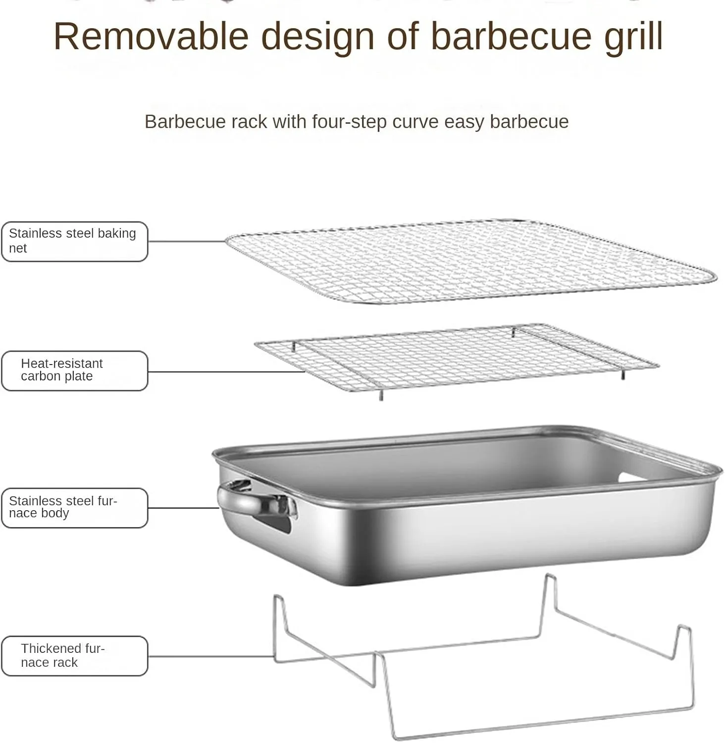RUVOO BBQ Grill Stainless Steel Barbecue Charcoal Grill Desktop for Camping Outdoor Hiking