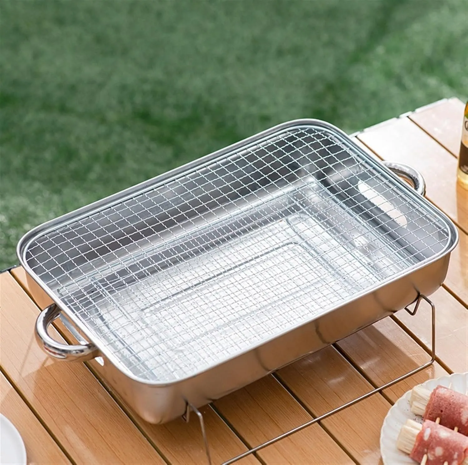 RUVOO BBQ Grill Stainless Steel Barbecue Charcoal Grill Desktop for Camping Outdoor Hiking