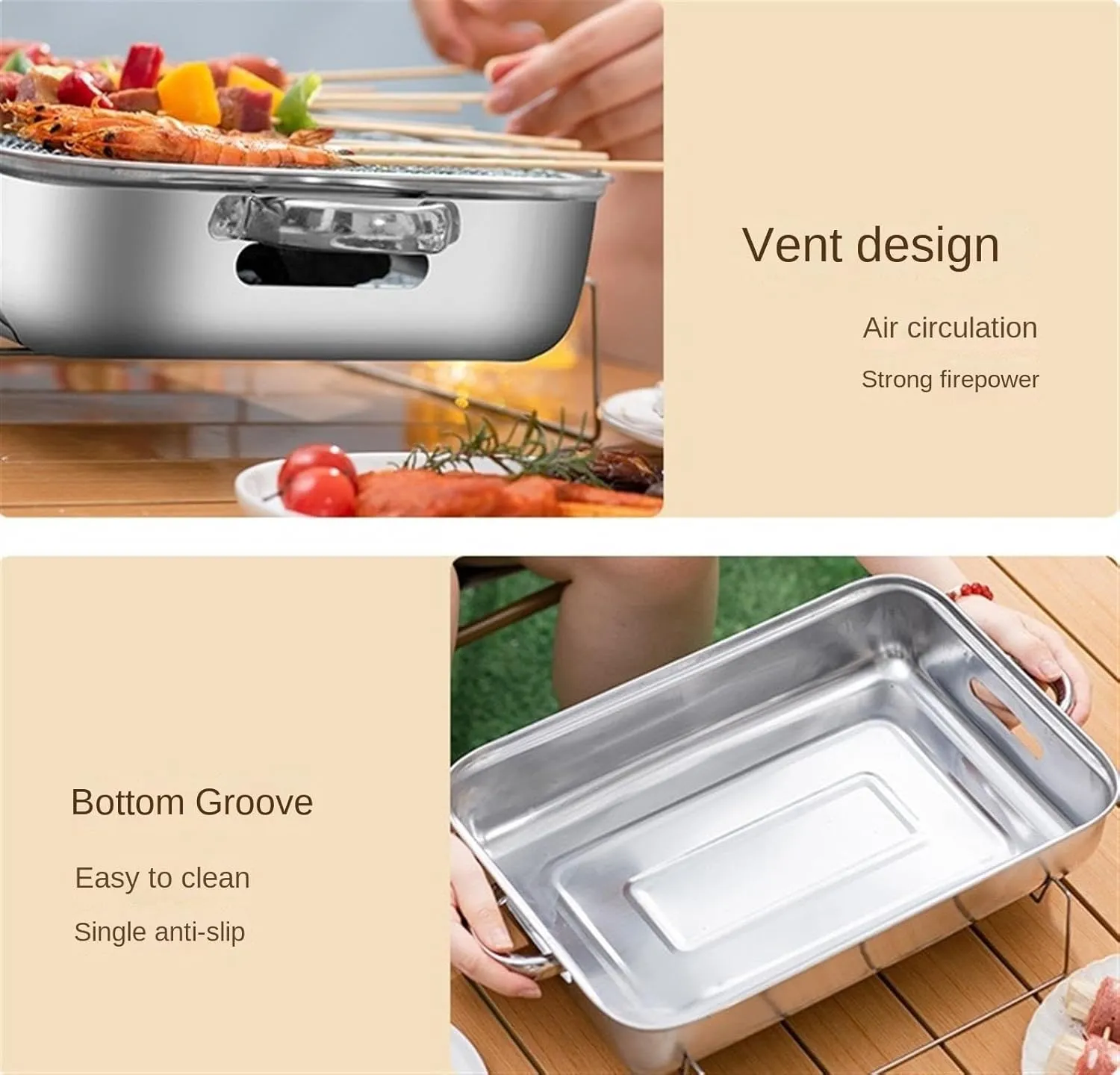 RUVOO BBQ Grill Stainless Steel Barbecue Charcoal Grill Desktop for Camping Outdoor Hiking