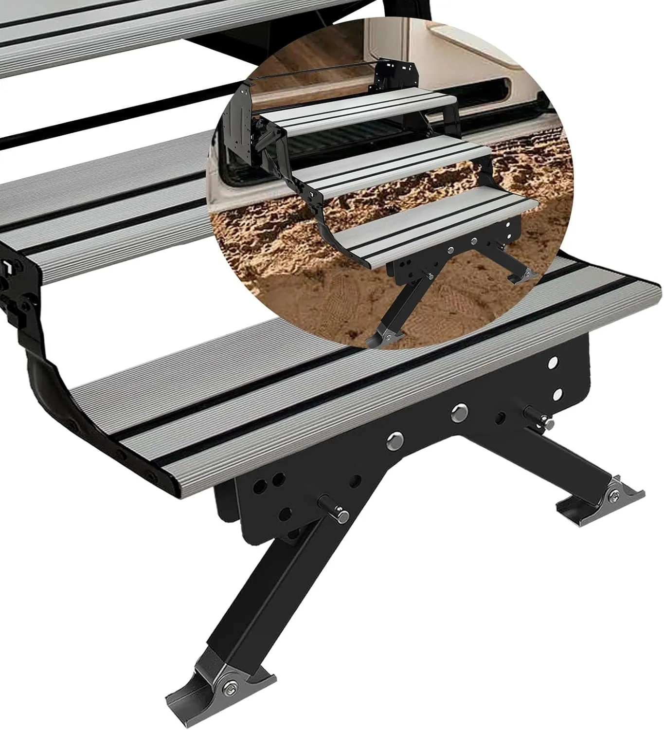 RV Step Stabilizer Kit for Travel Trailers and Motorhomes, RV Accessories for Outside, Height Ranges from 2.8" to 11.4", Foldable Legs Supports Up to 1000 lb, Premium Aluminum Material (Black)