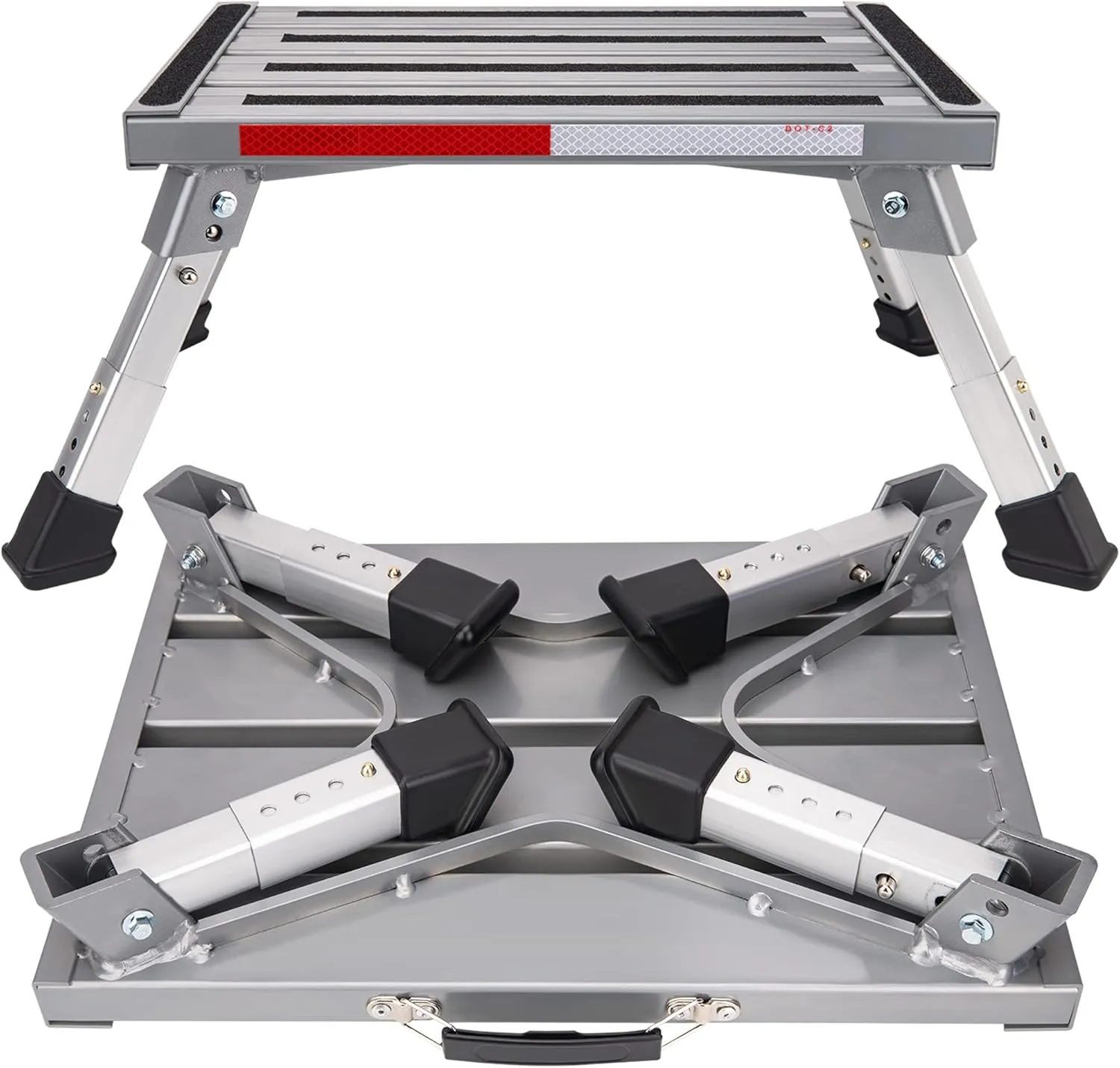 RV Step Stool - Well Made, Non-Slip, Lightweight, Folding Adjustable Aluminum - Perfect for RV Steps, Camping Steps and More