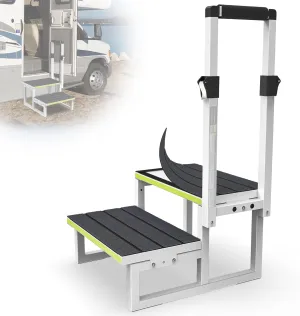 RV Steps with Handrail (25.6"-40") Adjustable for Both Sides, 2 Step Stool with Handle for Elderly w/Wide Platform & Anti-Slip Mats, Portable Stairs for Hot Tub/Camper/SPA Pool/Pet Stairs