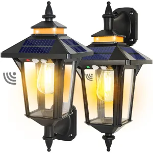 Rynx | 2 Pack Solar Wall Lantern Light Outdoor With 3 Lighting Modes, Motion Sensor Wall Lamp, Twilight To Dawn Led Outdoor Front Porch Light Fixtures Wall Mounted Waterproof For Garage House Door Opening Garden
