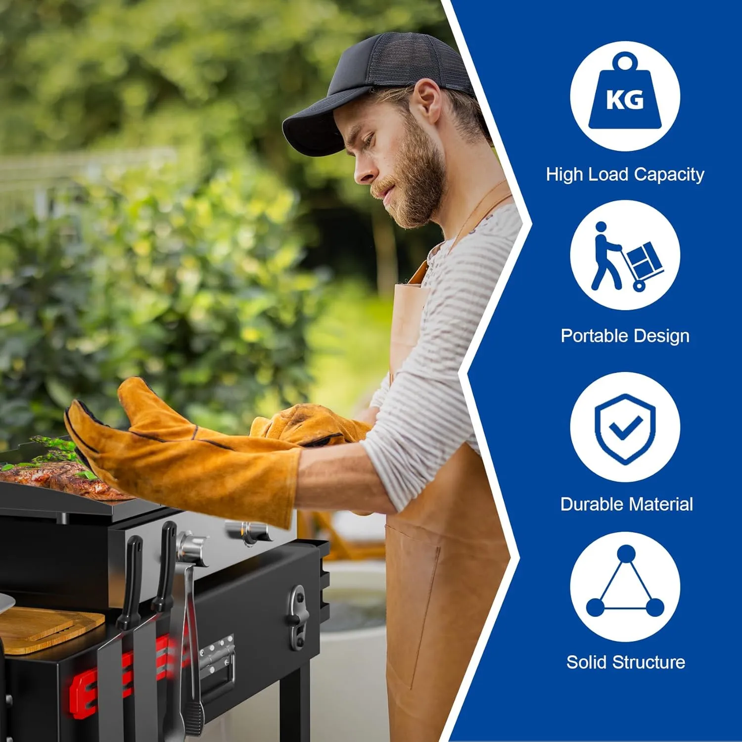 SafBbcue Outdoor Grill Table for Blackstone Griddle, Portable Grill Cart for Ninja Woodfire Pizza Oven Stand and more 17" or 22" Tabletop Grill, Collapsible BBQ Prep Cart on Wheels for Outdoor Camping