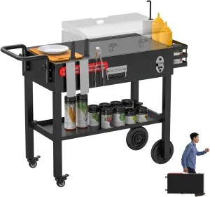 SafBbcue Outdoor Grill Table for Blackstone Griddle, Portable Grill Cart for Ninja Woodfire Pizza Oven Stand and more 17" or 22" Tabletop Grill, Collapsible BBQ Prep Cart on Wheels for Outdoor Camping