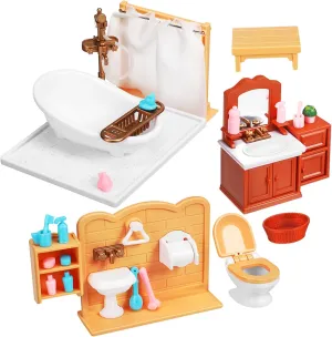 Safe Compact Miniature Bathroom Furniture Set Dollhouse Shower Room Decor for Boys and Girls