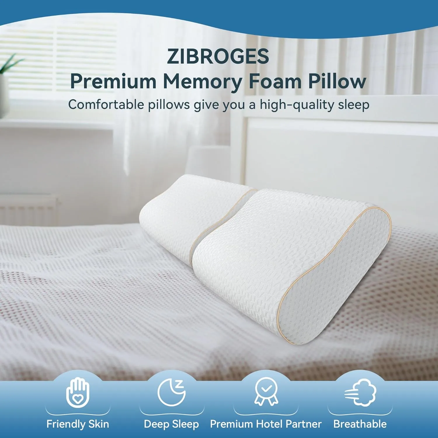 Sandwich Memory Foam Pillow for Sleeping - Ergonomic Cervical Cooling Pillows Queen Size, Adjustable Contour Pillow for Neck Pain Relief, Bed Pillow for Side, Back & Stomach Sleepers
