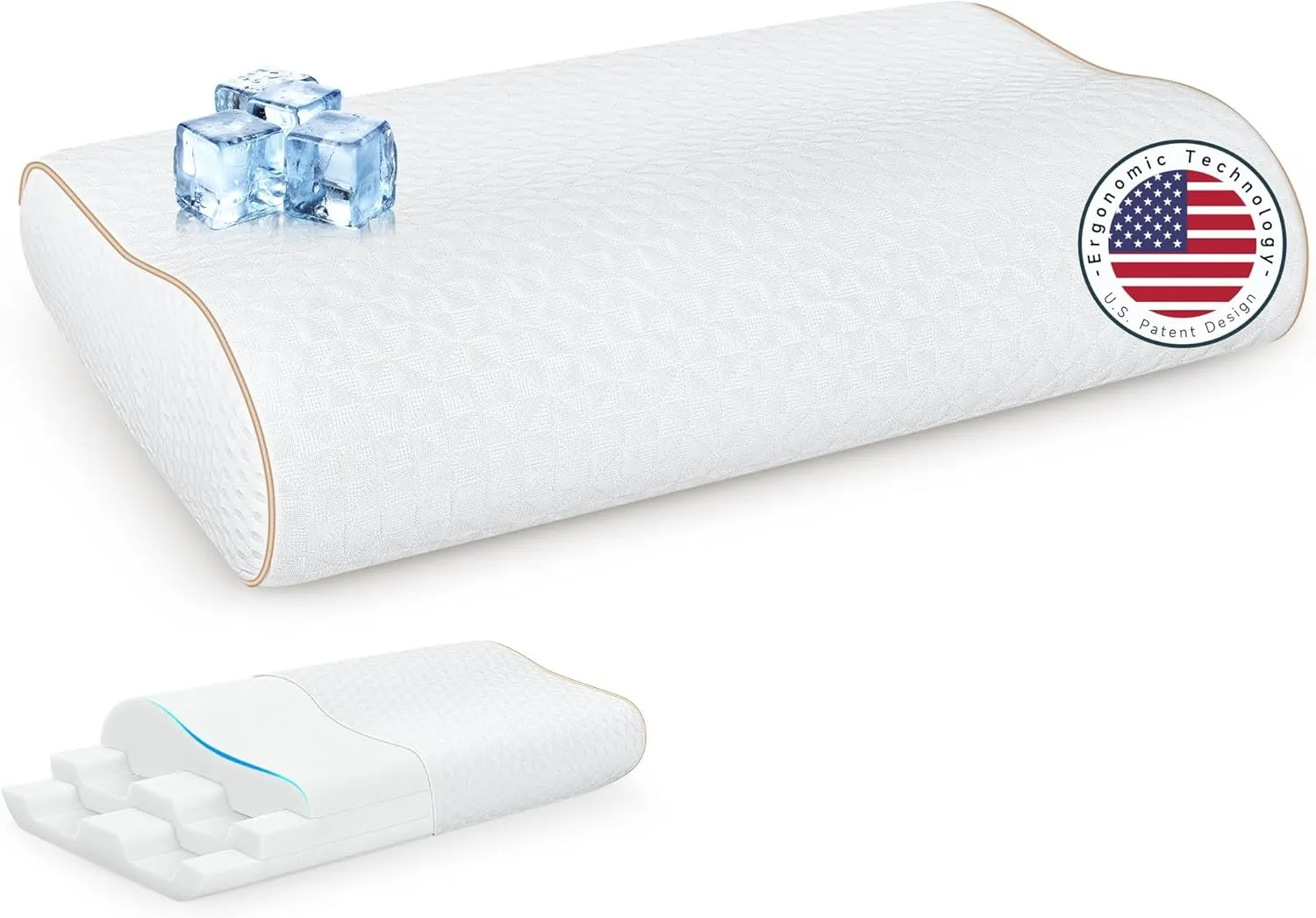 Sandwich Memory Foam Pillow for Sleeping - Ergonomic Cervical Cooling Pillows Queen Size, Adjustable Contour Pillow for Neck Pain Relief, Bed Pillow for Side, Back & Stomach Sleepers