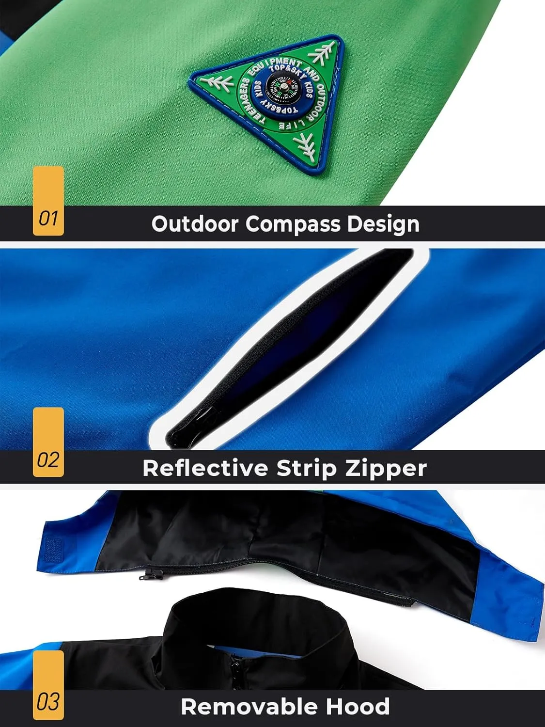 SaphiRose Kids Rain Jacket Waterproof Raincoat Mesh Lined Coat with Removable Hood for Boys Girls